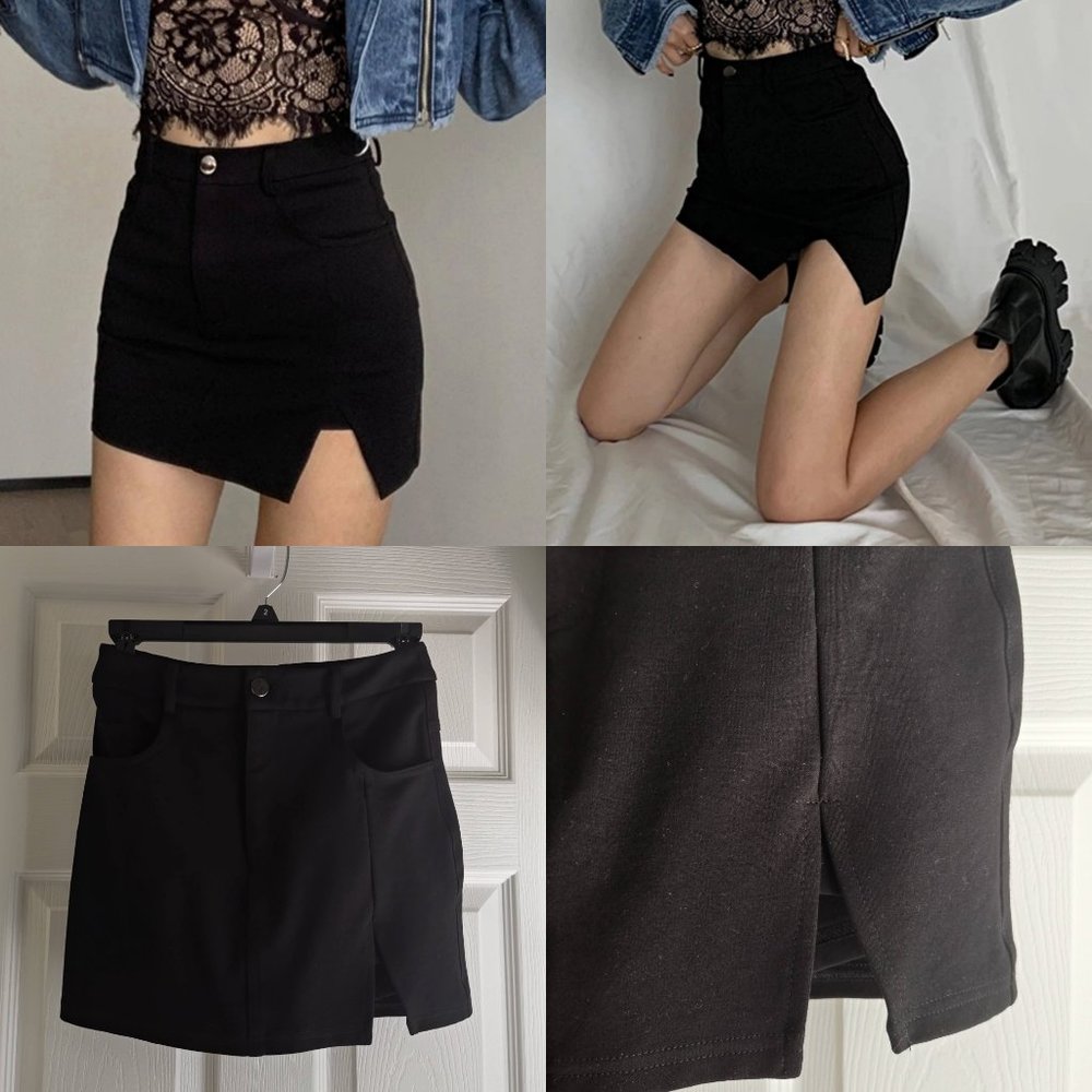 Unbranded Black Mini Skirt with Slit Detail